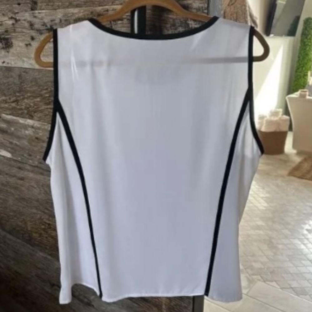 HALOGEN Tipped Sleeveless Top Bright White Jewel Neck Keyhole Blouse Size L - Picture 9 of 9